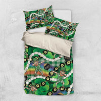 St Patrick's Day Palaka Hawaii Bedding Set Kukui Nut Pikake Lei Shamrock Dabbing Leprechaun
