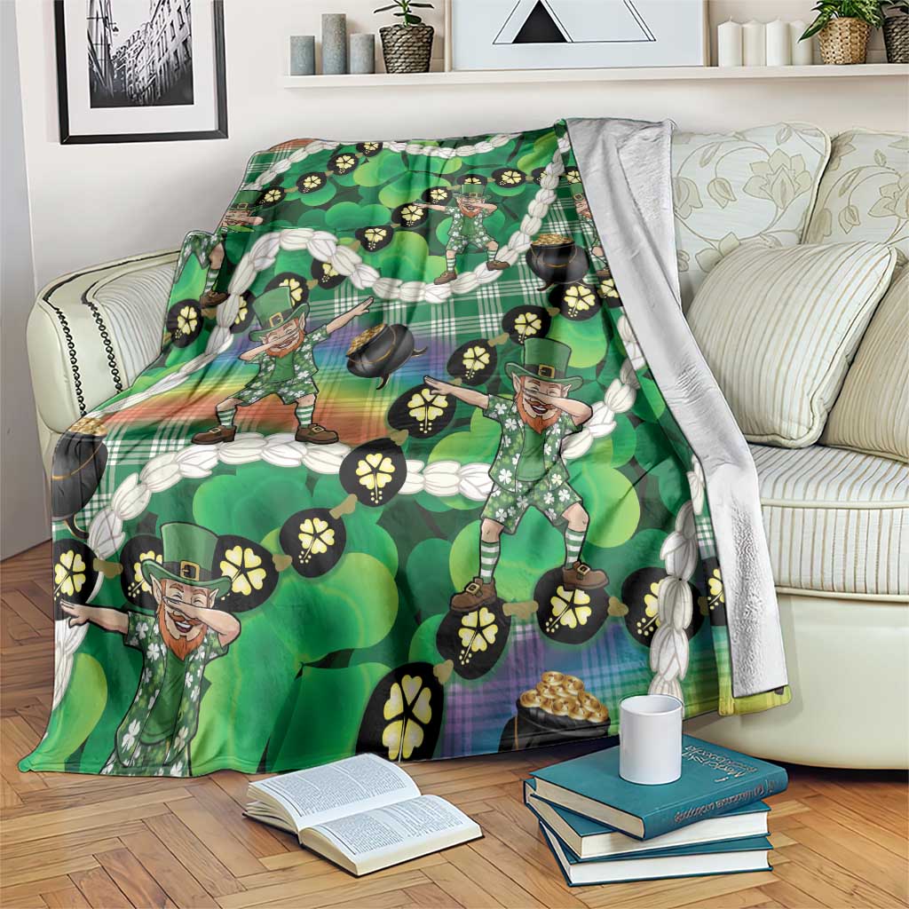 St Patrick's Day Palaka Hawaii Blanket Kukui Nut Pikake Lei Shamrock Dabbing Leprechaun