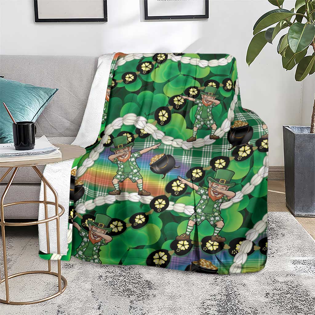 St Patrick's Day Palaka Hawaii Blanket Kukui Nut Pikake Lei Shamrock Dabbing Leprechaun