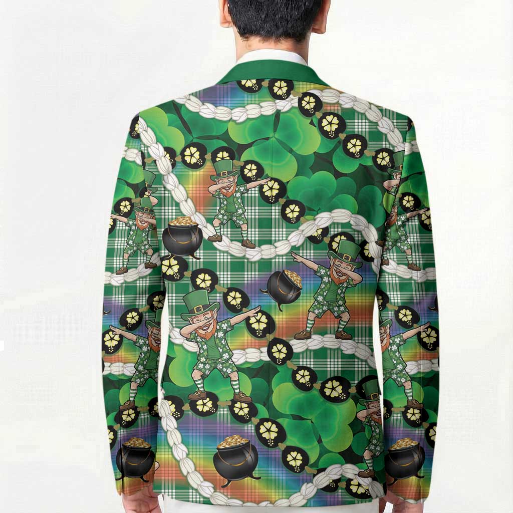 St Patrick's Day Palaka Hawaii Blazer Kukui Nut Pikake Lei Shamrock Dabbing Leprechaun