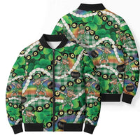 St Patrick's Day Palaka Hawaii Bomber Puffer Jacket Kukui Nut Pikake Lei Shamrock Dabbing Leprechaun