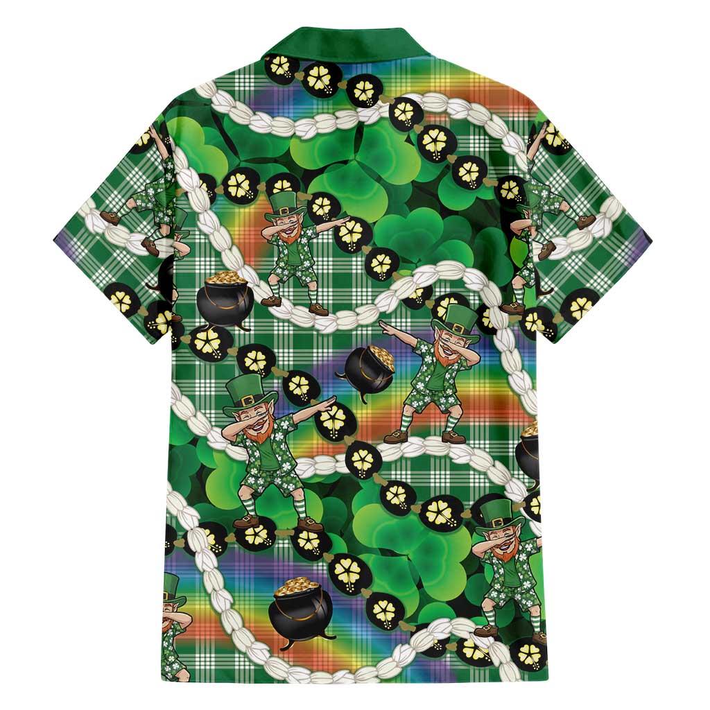 St Patrick's Day Palaka Hawaii Family Matching Off The Shoulder Long Sleeve Dress and Hawaiian Shirt Kukui Nut Pikake Lei Shamrock Dabbing Leprechaun LT14 - Polynesian Pride