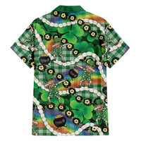 St Patrick's Day Palaka Hawaii Family Matching Off The Shoulder Long Sleeve Dress and Hawaiian Shirt Kukui Nut Pikake Lei Shamrock Dabbing Leprechaun LT14 - Polynesian Pride