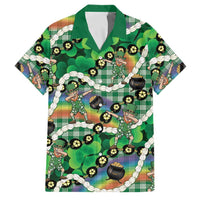 St Patrick's Day Palaka Hawaii Family Matching Off Shoulder Short Dress and Hawaiian Shirt Kukui Nut Pikake Lei Shamrock Dabbing Leprechaun LT14 Dad's Shirt - Short Sleeve Green - Polynesian Pride