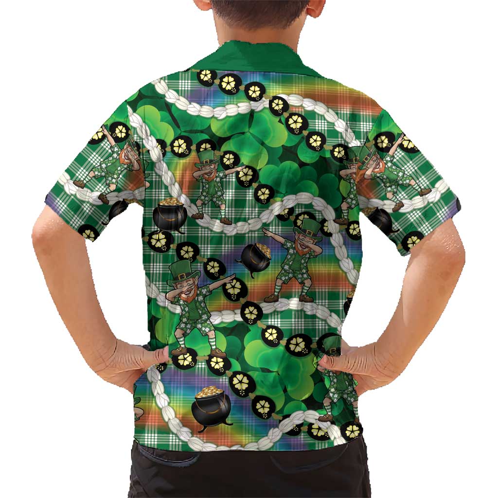 St Patrick's Day Palaka Hawaii Family Matching Puletasi and Hawaiian Shirt Kukui Nut Pikake Lei Shamrock Dabbing Leprechaun LT14 - Polynesian Pride