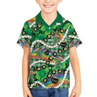 St Patrick's Day Palaka Hawaii Family Matching Tank Maxi Dress and Hawaiian Shirt Kukui Nut Pikake Lei Shamrock Dabbing Leprechaun LT14 Son's Shirt Green - Polynesian Pride