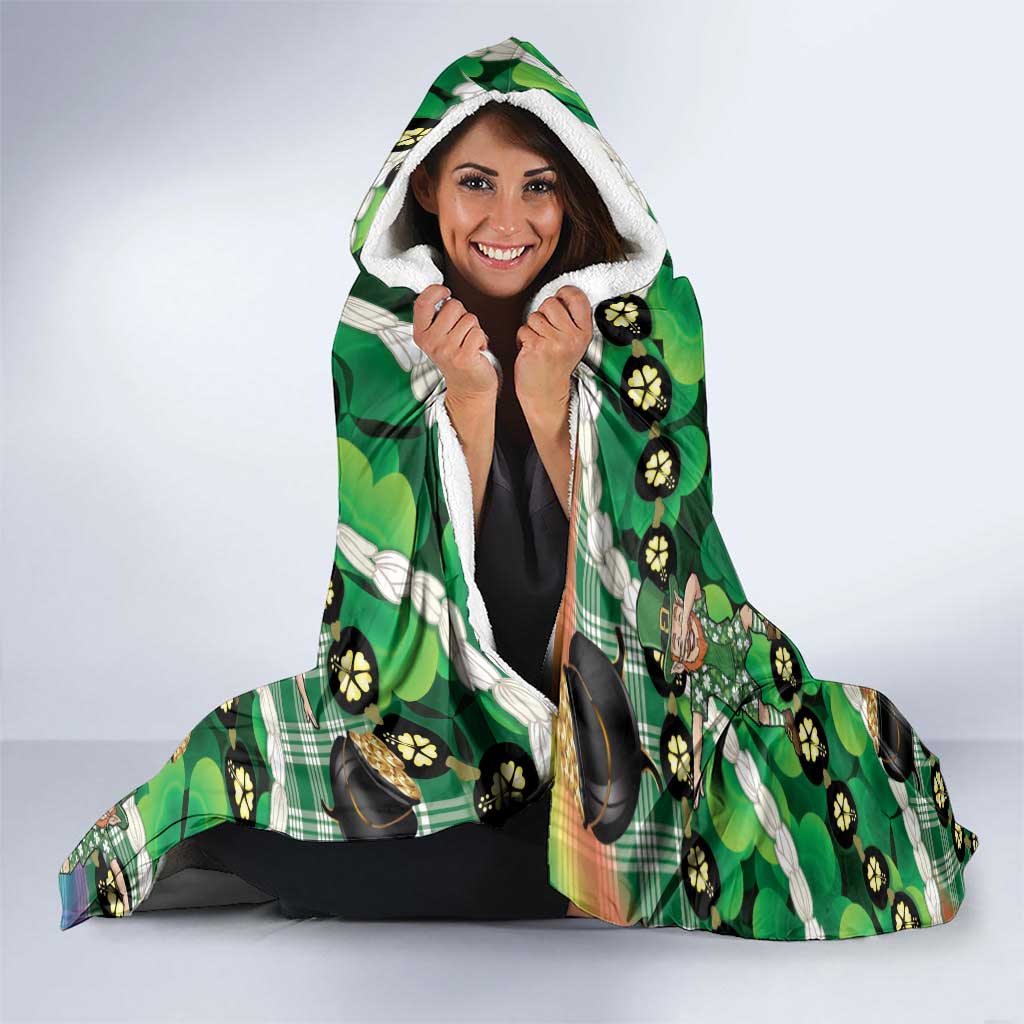 St Patrick's Day Palaka Hawaii Hooded Blanket Kukui Nut Pikake Lei Shamrock Dabbing Leprechaun LT14 - Polynesian Pride