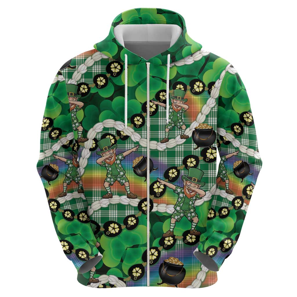 St Patrick's Day Palaka Hawaii Hoodie Kukui Nut Pikake Lei Shamrock Dabbing Leprechaun LT14 - Polynesian Pride