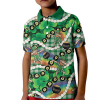 St Patrick's Day Palaka Hawaii Kid Polo Shirt Kukui Nut Pikake Lei Shamrock Dabbing Leprechaun LT14 Kid Green - Polynesian Pride
