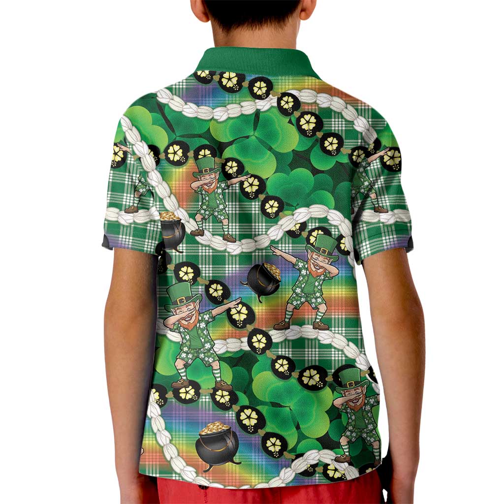 St Patrick's Day Palaka Hawaii Kid Polo Shirt Kukui Nut Pikake Lei Shamrock Dabbing Leprechaun LT14 - Polynesian Pride