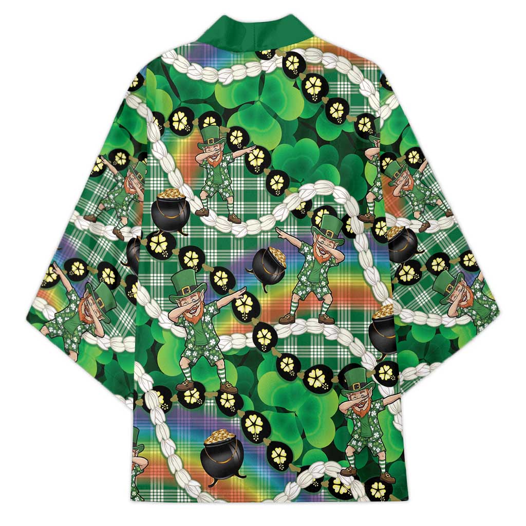 St Patrick's Day Palaka Hawaii Kimono Kukui Nut Pikake Lei Shamrock Dabbing Leprechaun LT14 - Polynesian Pride