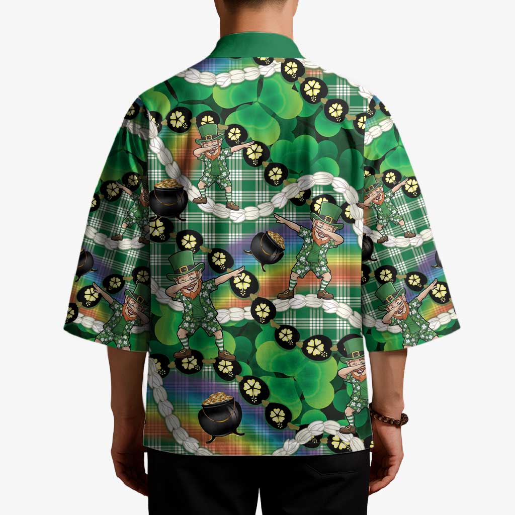 St Patrick's Day Palaka Hawaii Kimono Kukui Nut Pikake Lei Shamrock Dabbing Leprechaun LT14 - Polynesian Pride
