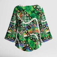 St Patrick's Day Palaka Hawaii Kimono Sleeve Blouse Kukui Nut Pikake Lei Shamrock Dabbing Leprechaun LT14 - Polynesian Pride