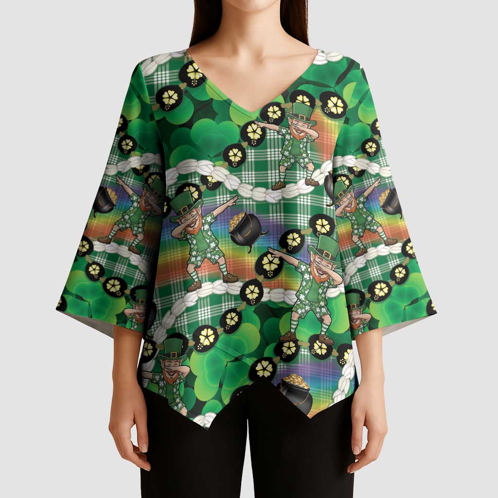 St Patrick's Day Palaka Hawaii Kimono Sleeve Blouse Kukui Nut Pikake Lei Shamrock Dabbing Leprechaun LT14 - Polynesian Pride