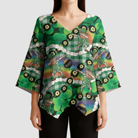 St Patrick's Day Palaka Hawaii Kimono Sleeve Blouse Kukui Nut Pikake Lei Shamrock Dabbing Leprechaun LT14 - Polynesian Pride