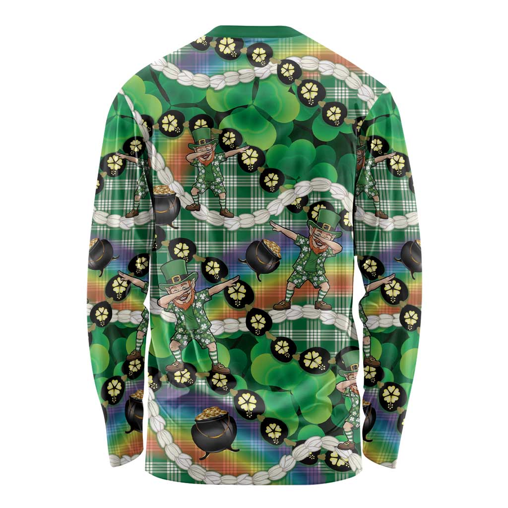 St Patrick's Day Palaka Hawaii Long Sleeve Shirt Kukui Nut Pikake Lei Shamrock Dabbing Leprechaun LT14 - Polynesian Pride