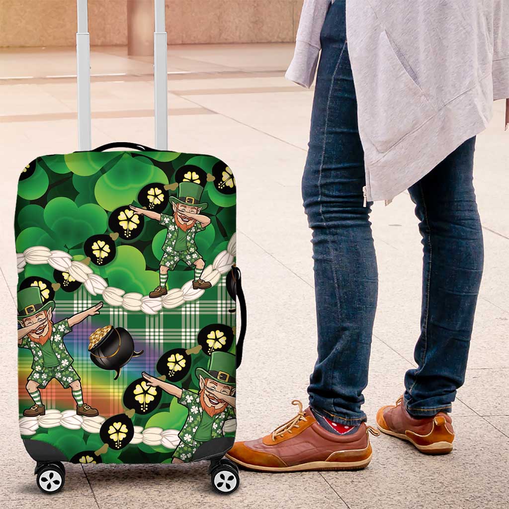 St Patrick's Day Palaka Hawaii Luggage Cover Kukui Nut Pikake Lei Shamrock Dabbing Leprechaun