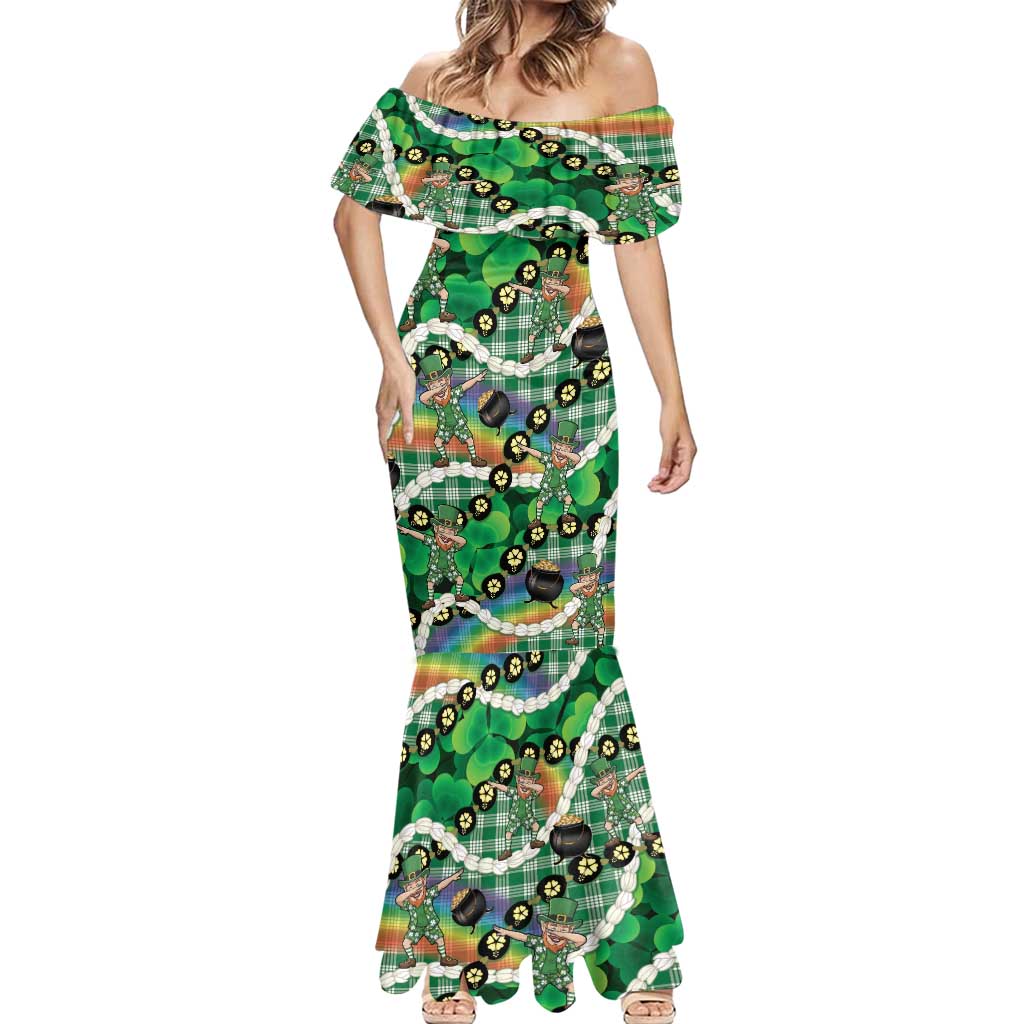 St Patrick's Day Palaka Hawaii Mermaid Dress Kukui Nut Pikake Lei Shamrock Dabbing Leprechaun