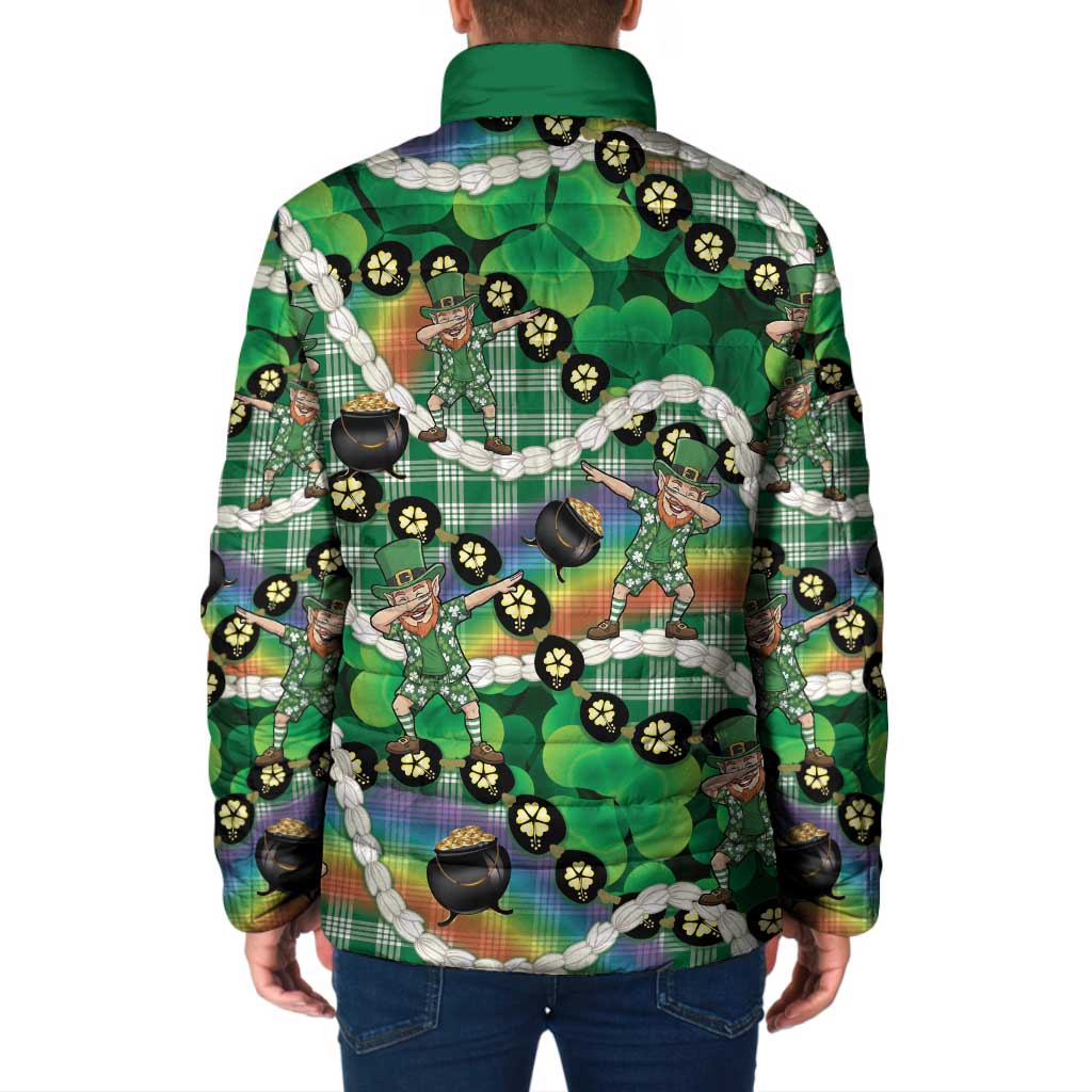 St Patrick's Day Palaka Hawaii Padded Jacket Kukui Nut Pikake Lei Shamrock Dabbing Leprechaun LT14 - Polynesian Pride