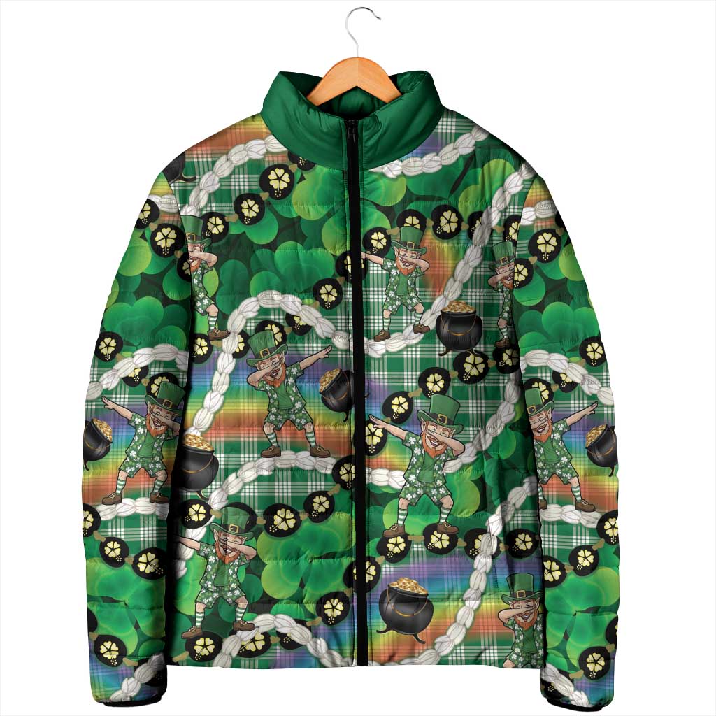 St Patrick's Day Palaka Hawaii Padded Jacket Kukui Nut Pikake Lei Shamrock Dabbing Leprechaun LT14 - Polynesian Pride