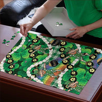 St Patrick's Day Palaka Hawaii Puzzle Kukui Nut Pikake Lei Shamrock Dabbing Leprechaun LT14 - Polynesian Pride