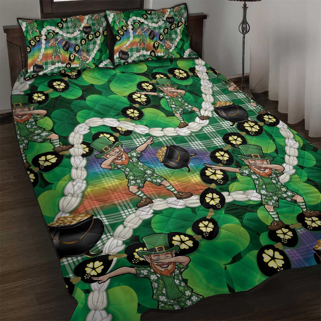 St Patrick's Day Palaka Hawaii Quilt Bed Set Kukui Nut Pikake Lei Shamrock Dabbing Leprechaun LT14 Green - Polynesian Pride
