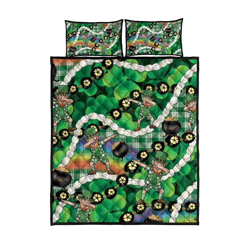 St Patrick's Day Palaka Hawaii Quilt Bed Set Kukui Nut Pikake Lei Shamrock Dabbing Leprechaun LT14 - Polynesian Pride