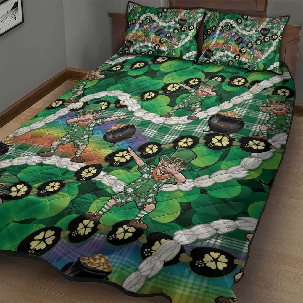St Patrick's Day Palaka Hawaii Quilt Bed Set Kukui Nut Pikake Lei Shamrock Dabbing Leprechaun LT14 - Polynesian Pride
