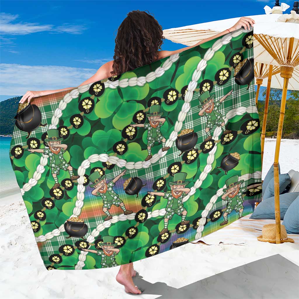 St Patrick's Day Palaka Hawaii Sarong Kukui Nut Pikake Lei Shamrock Dabbing Leprechaun LT14 One Size 44 x 66 inches Green - Polynesian Pride