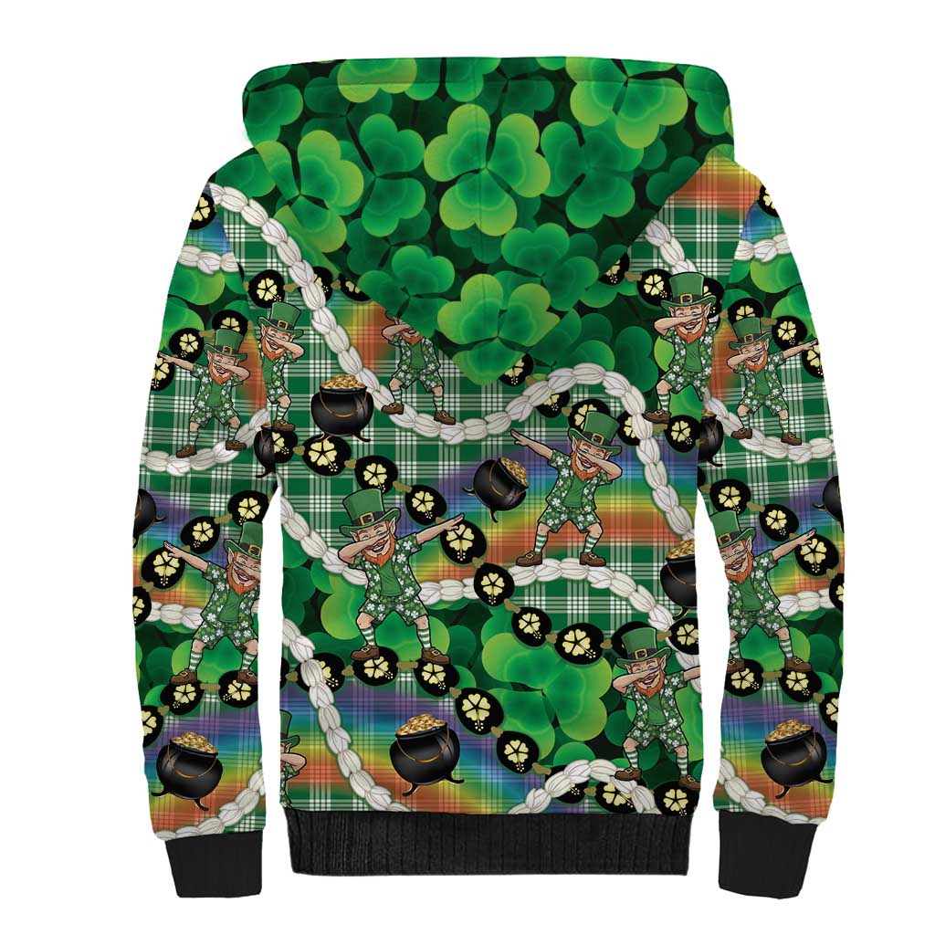 St Patrick's Day Palaka Hawaii Sherpa Hoodie Kukui Nut Pikake Lei Shamrock Dabbing Leprechaun LT14 - Polynesian Pride