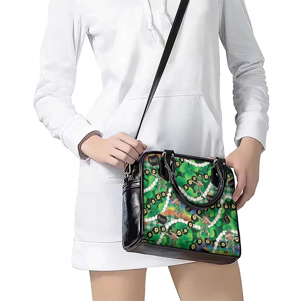 St Patrick's Day Palaka Hawaii Shoulder Handbag Kukui Nut Pikake Lei Shamrock Dabbing Leprechaun LT14 - Polynesian Pride