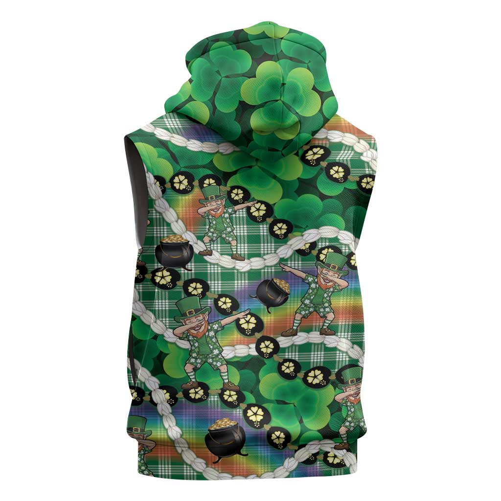 St Patrick's Day Palaka Hawaii Sleeveless Hoodie Kukui Nut Pikake Lei Shamrock Dabbing Leprechaun LT14 - Polynesian Pride