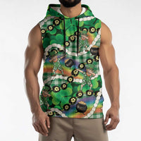 St Patrick's Day Palaka Hawaii Sleeveless Hoodie Kukui Nut Pikake Lei Shamrock Dabbing Leprechaun LT14 - Polynesian Pride