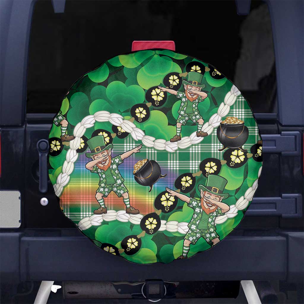 St Patrick's Day Palaka Hawaii Spare Tire Cover Kukui Nut Pikake Lei Shamrock Dabbing Leprechaun LT14 No hole Green - Polynesian Pride