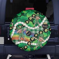 St Patrick's Day Palaka Hawaii Spare Tire Cover Kukui Nut Pikake Lei Shamrock Dabbing Leprechaun LT14 No hole Green - Polynesian Pride