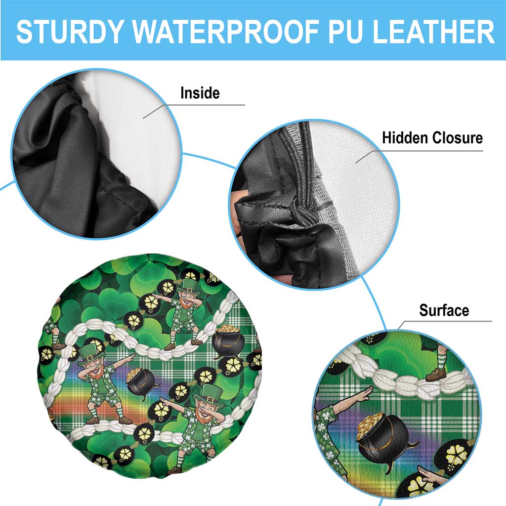 St Patrick's Day Palaka Hawaii Spare Tire Cover Kukui Nut Pikake Lei Shamrock Dabbing Leprechaun LT14 - Polynesian Pride