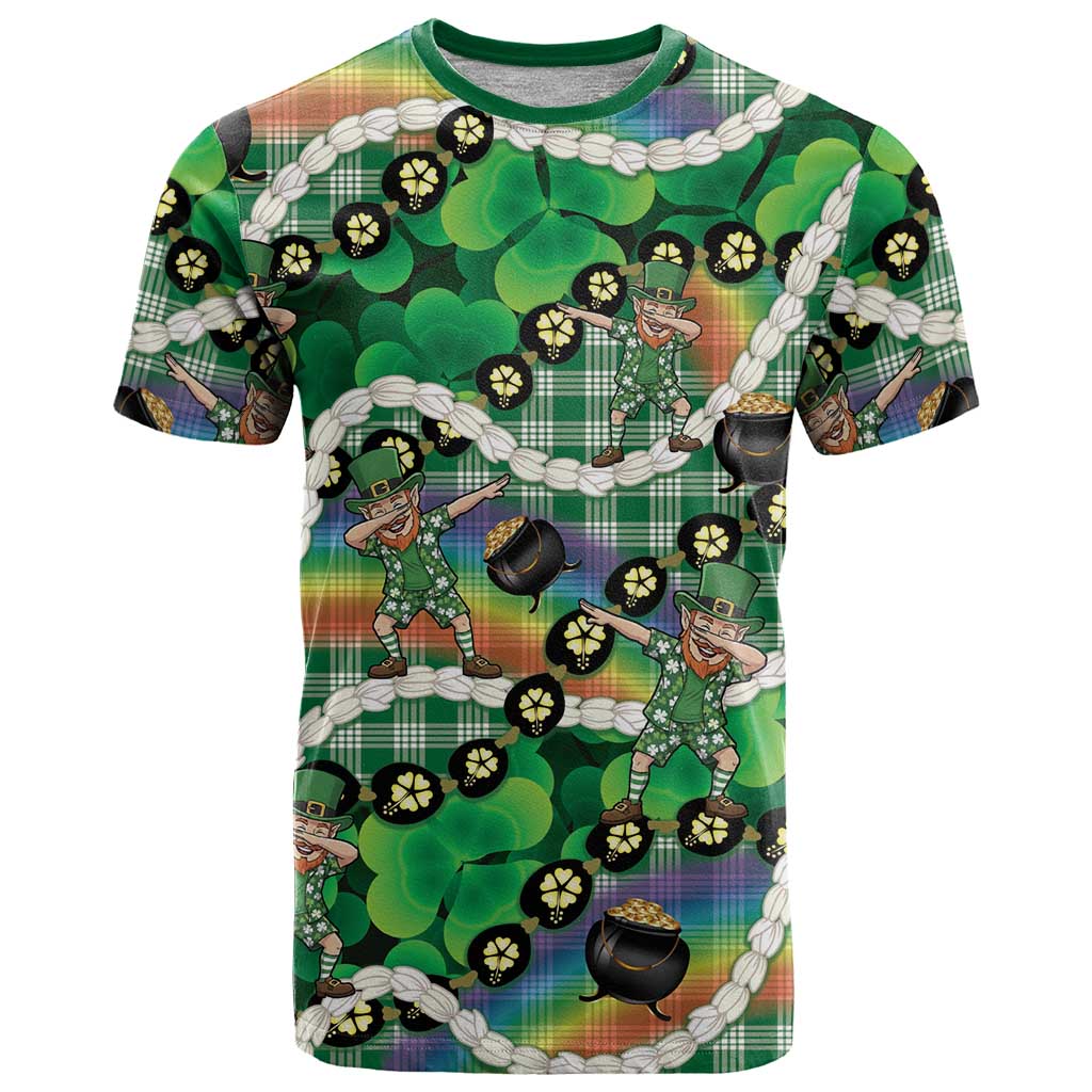 St Patrick's Day Palaka Hawaii T Shirt Kukui Nut Pikake Lei Shamrock Dabbing Leprechaun