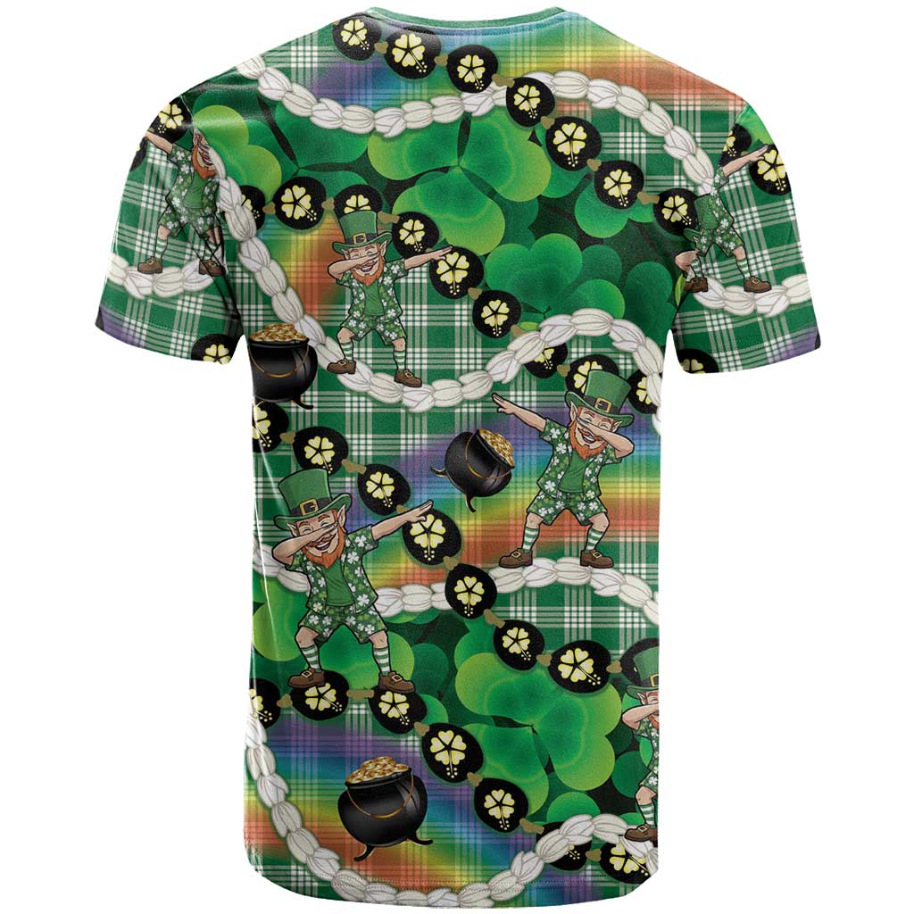 St Patrick's Day Palaka Hawaii T Shirt Kukui Nut Pikake Lei Shamrock Dabbing Leprechaun