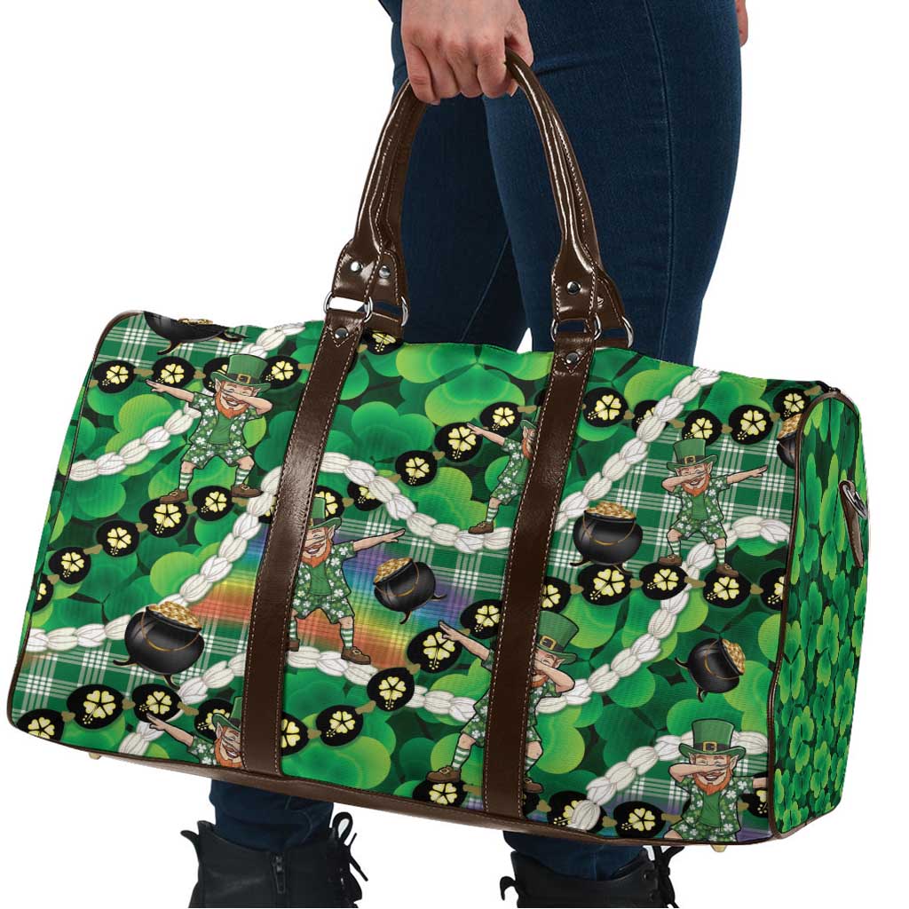 St Patrick's Day Palaka Hawaii Travel Bag Kukui Nut Pikake Lei Shamrock Dabbing Leprechaun