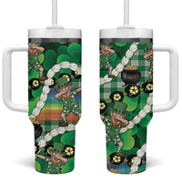 St Patrick's Day Palaka Hawaii Tumbler With Handle Kukui Nut Pikake Lei Shamrock Dabbing Leprechaun