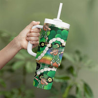 St Patrick's Day Palaka Hawaii Tumbler With Handle Kukui Nut Pikake Lei Shamrock Dabbing Leprechaun