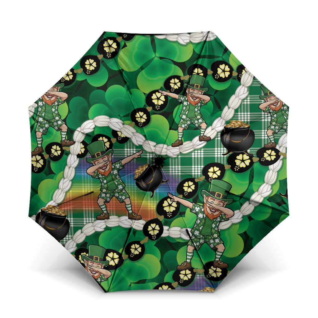 St Patrick's Day Palaka Hawaii Umbrella Kukui Nut Pikake Lei Shamrock Dabbing Leprechaun