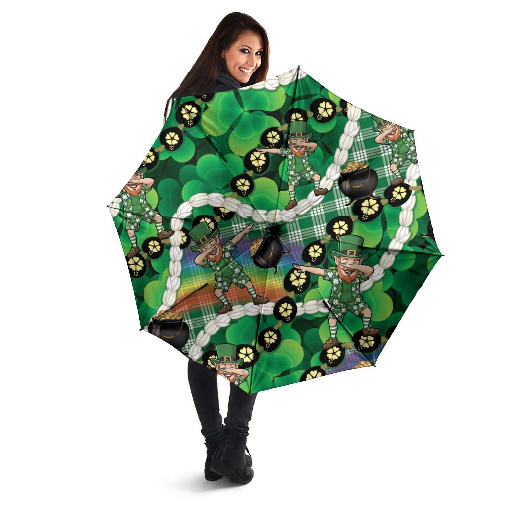 St Patrick's Day Palaka Hawaii Umbrella Kukui Nut Pikake Lei Shamrock Dabbing Leprechaun