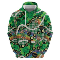 St Patrick's Day Palaka Hawaii Zip Hoodie Kukui Nut Pikake Lei Shamrock Dabbing Leprechaun LT14 - Polynesian Pride