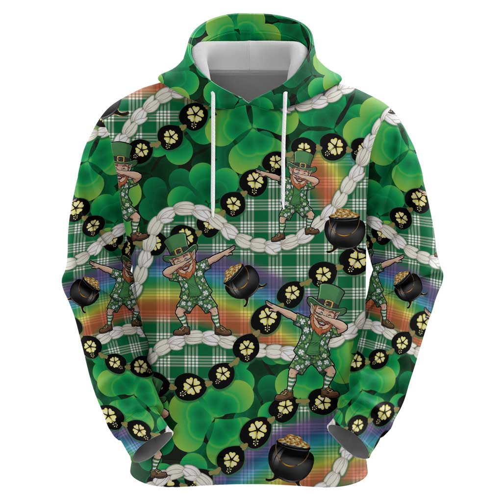 St Patrick's Day Palaka Hawaii Zip Hoodie Kukui Nut Pikake Lei Shamrock Dabbing Leprechaun LT14 - Polynesian Pride