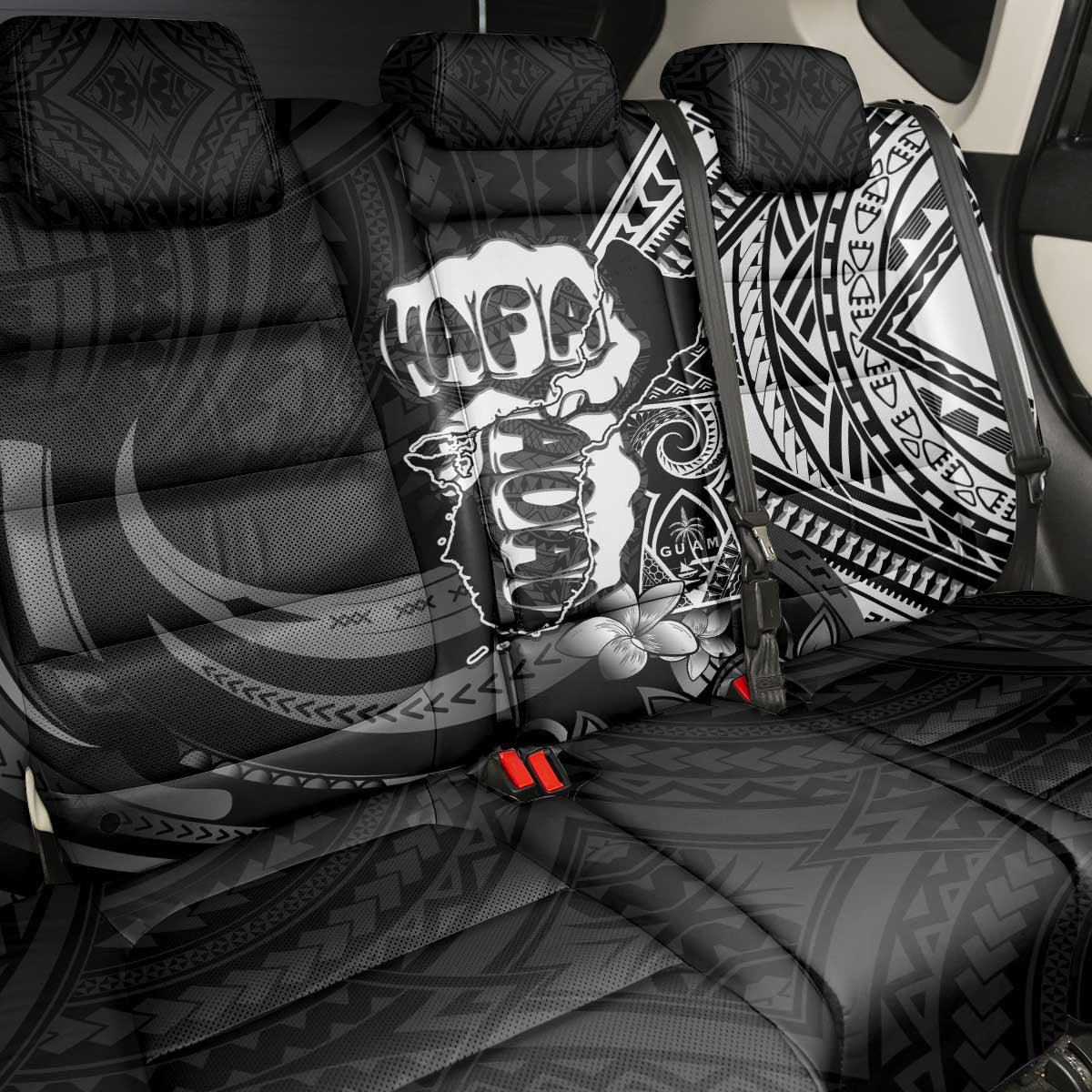 Hafa Adai Guam Discovery Day Back Car Seat Cover Chamorro Latte Stone Hand Black Version