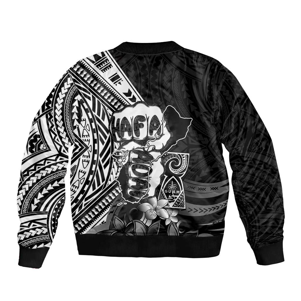 Hafa Adai Guam Discovery Day Bomber Jacket Chamorro Latte Stone Hand Black Version LT14 - Polynesian Pride