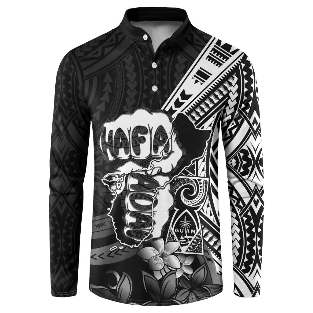 Hafa Adai Guam Discovery Day Button Sweatshirt Chamorro Latte Stone Hand Black Version LT14 Black - Polynesian Pride