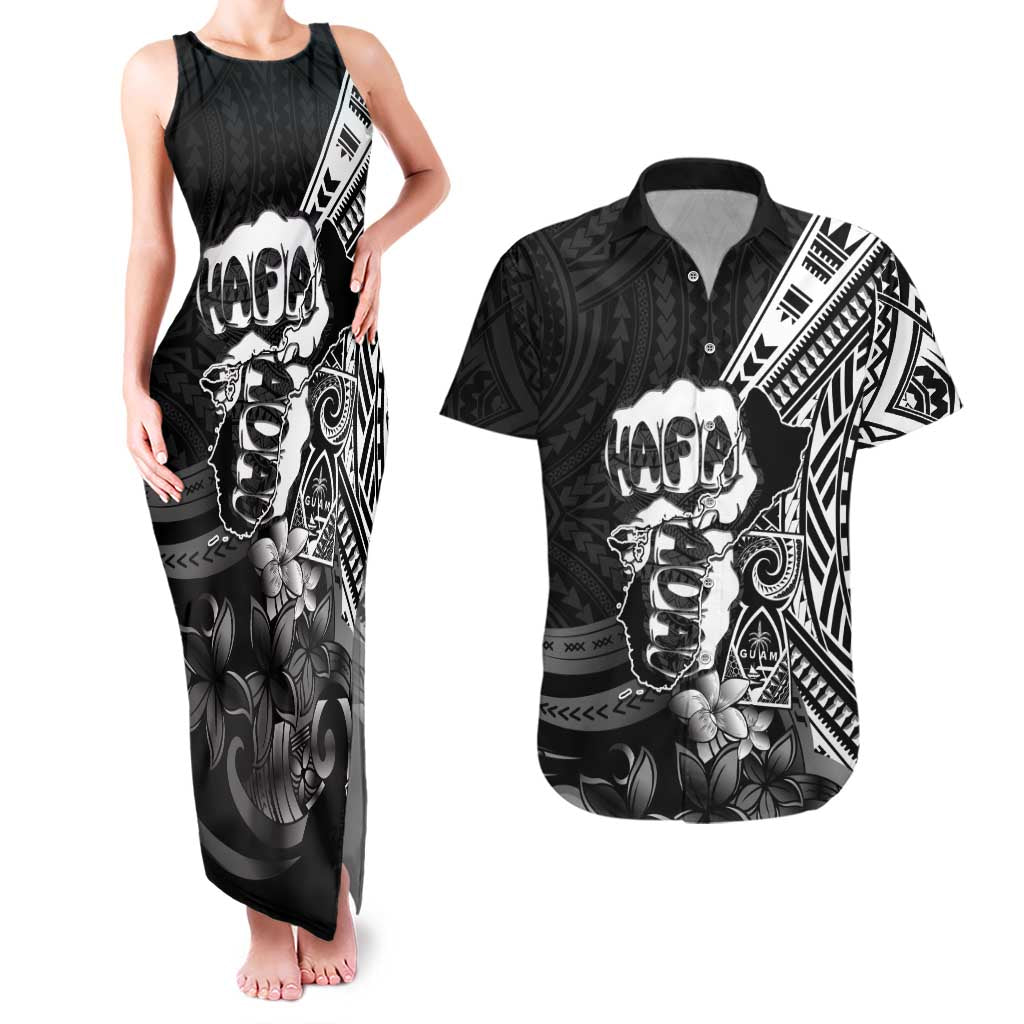 Hafa Adai Guam Discovery Day Couples Matching Tank Maxi Dress and Hawaiian Shirt Chamorro Latte Stone Hand Black Version LT14 Black - Polynesian Pride