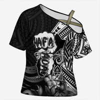 Hafa Adai Guam Discovery Day Cross Shoulder Shirt Chamorro Latte Stone Hand Black Version